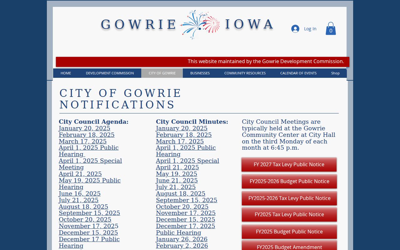 Gowrie criminal records contact information on the official city page