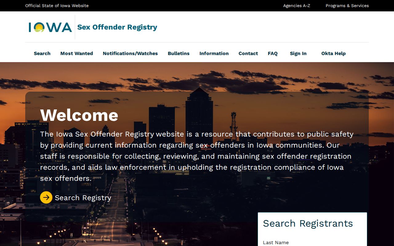 Webster County criminal history Iowa Sex Offender Registry search