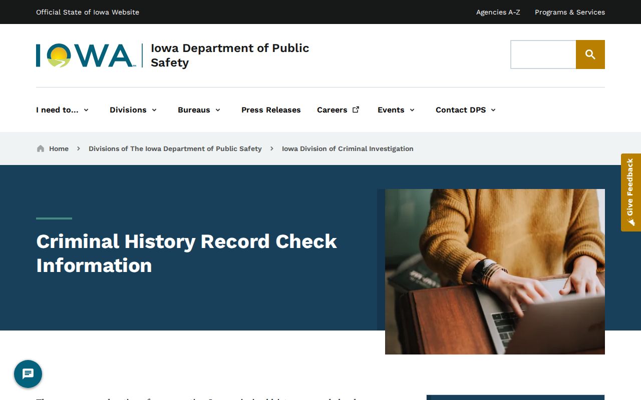 Webster County criminal history Iowa DCI check instructions