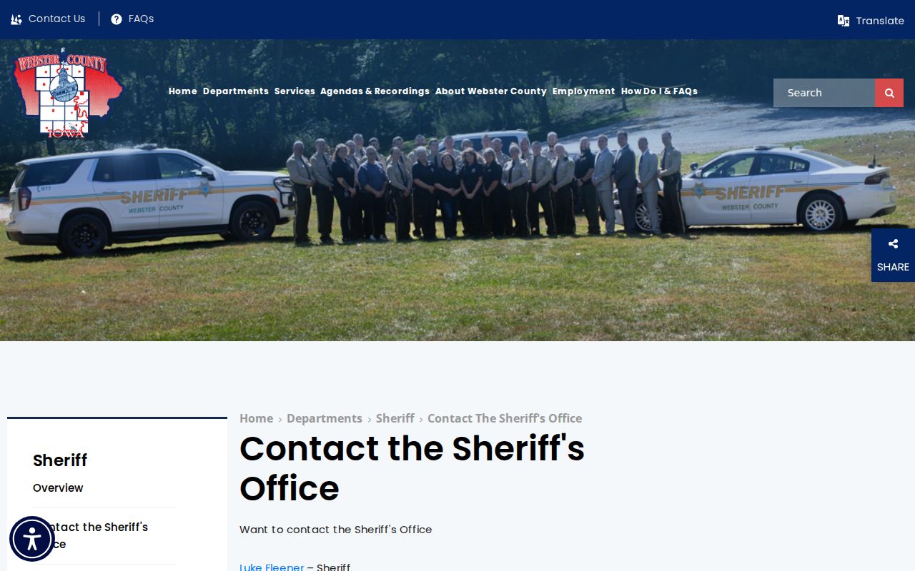 Webster County arrest records sheriff contact directory
