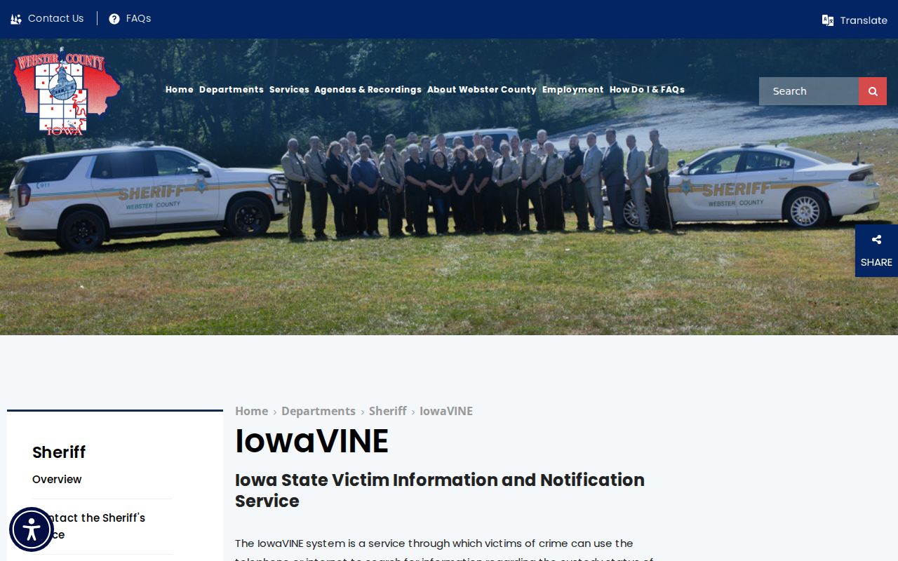 Webster County arrest status search through IowaVINE
