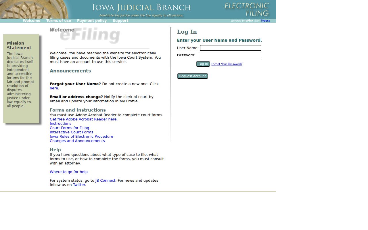 Webster County criminal court case filing sign-in for Iowa EDMS
