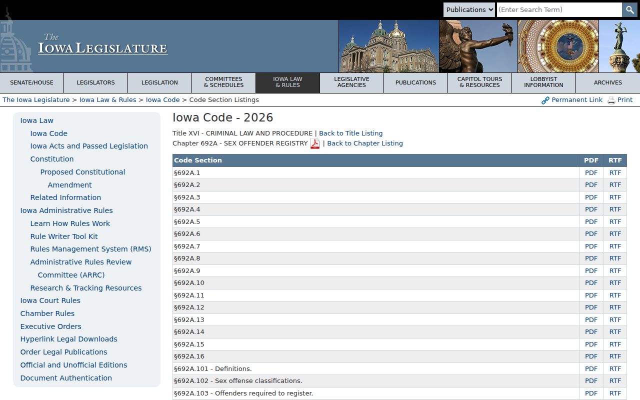 Iowa law governing Webster County sex offender registration and residency limits